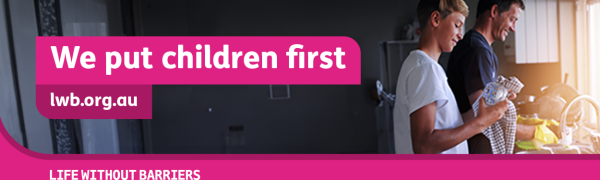 Life Without Barriers website banner that says We put children first